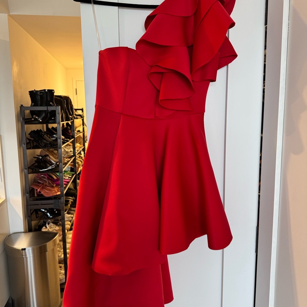 New Akira Stretchy Red One-Shoulder High Low Scuba Dress Size XL